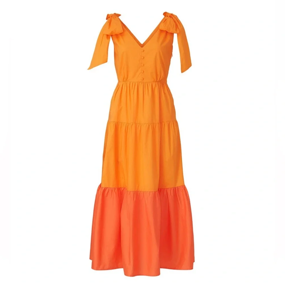 Color Me Courtney Louise Maxi Dress Orange Colorblock Vibrant Tangerine Citrus 8 - Picture 5 of 16